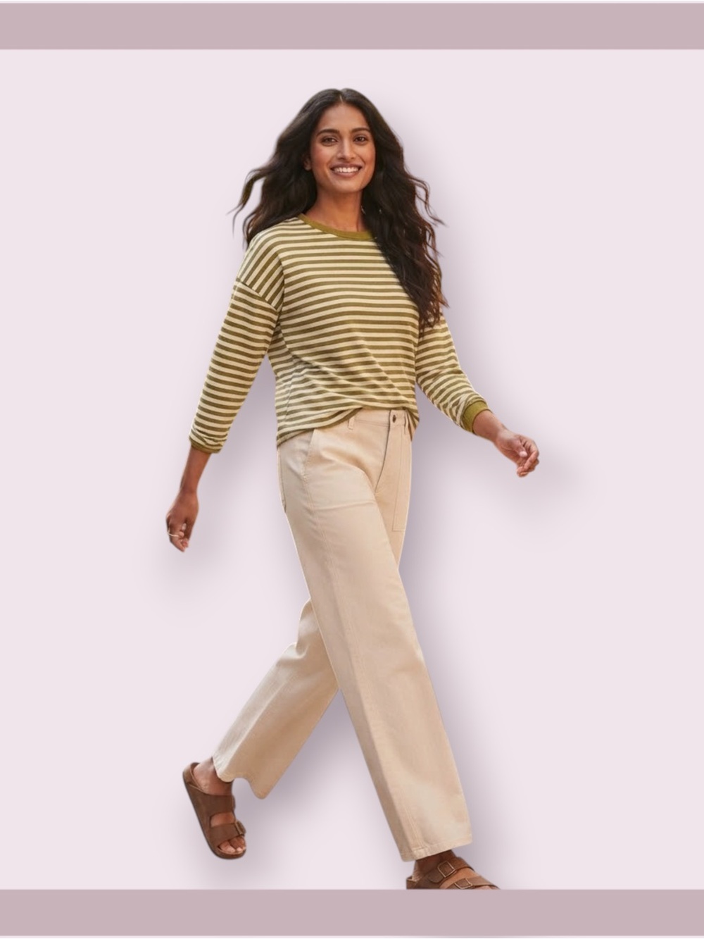 Madewell Supima Cotton Spiced Olive Zetta Stripe Essential Long Sleeved Tee
